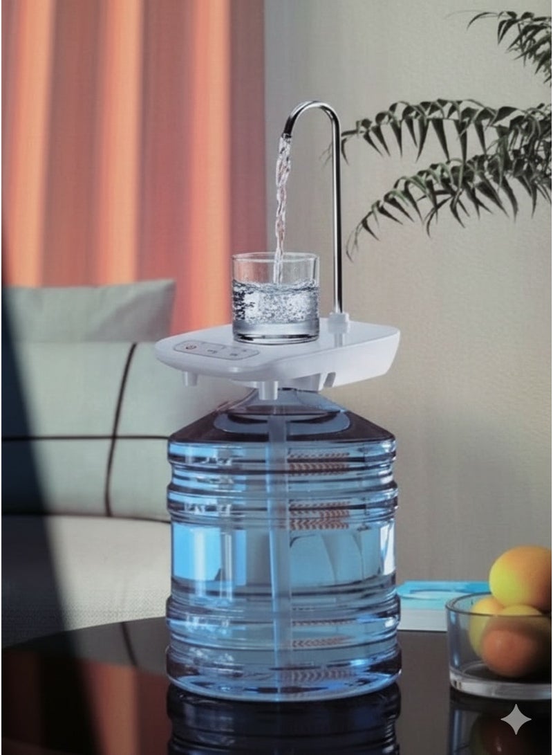 2-in-1 Electric Water Dispenser Pump with Cup Tray Base - USB Rechargeable Automatic Water Bottle Pump - Portable Desktop & Barrel Water Dispenser - BPA Free for Home, Kitchen & Office (Universal Fit) - Image 1